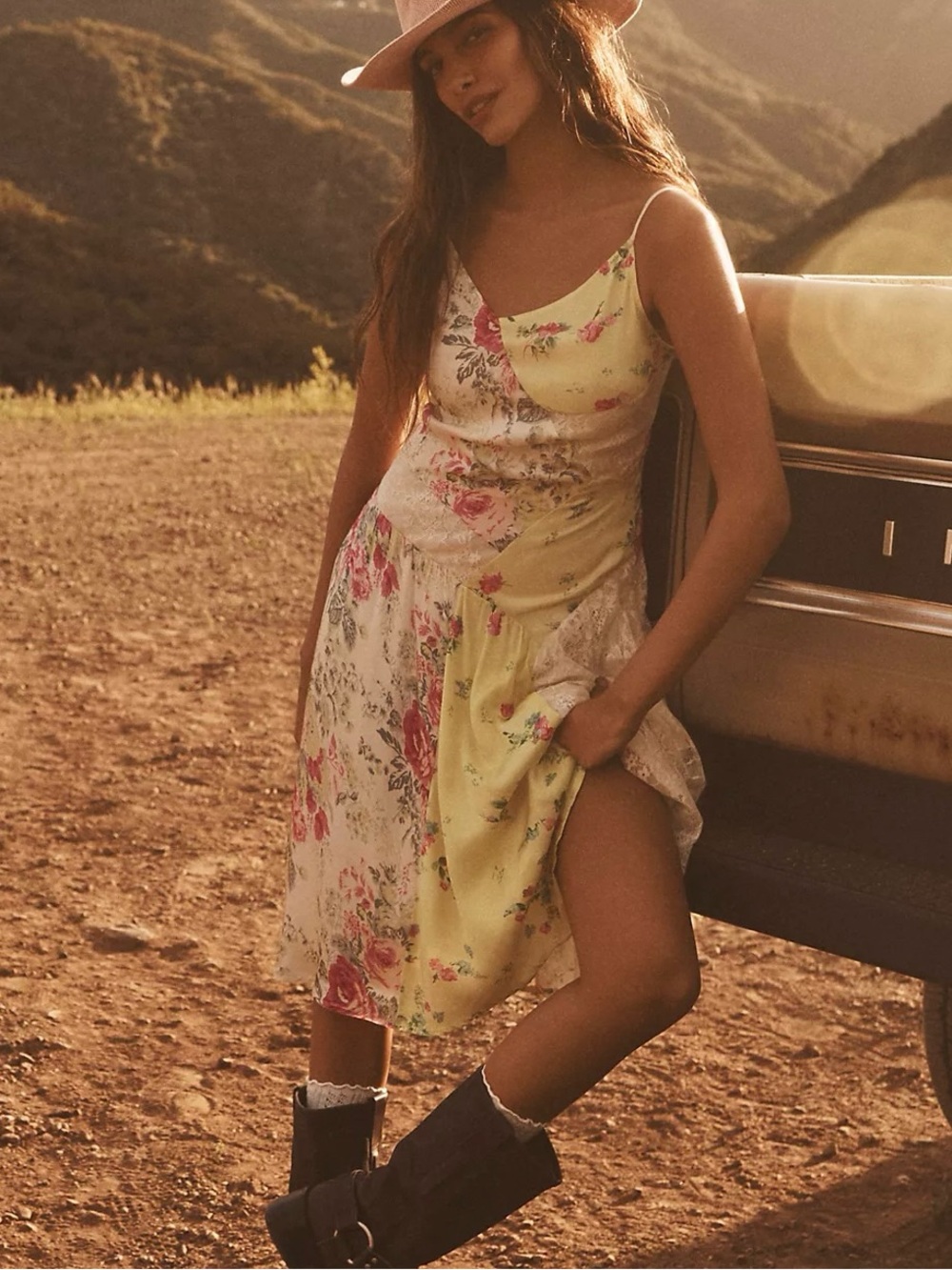 Anthropologie Asymmetrical Floral Dress - Red and Yellow